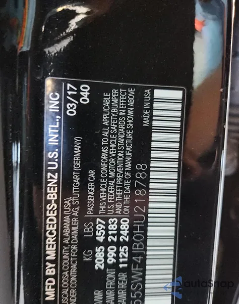 2017 Mercedes-Benz C 300 from USA, damaged, VIN 55SWF4JB0HU218788